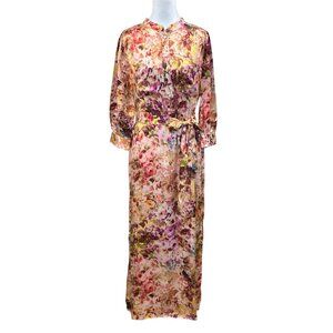NEW dRA Floral Satin Popover Tie Back Midi Tunic Dress Sz S
